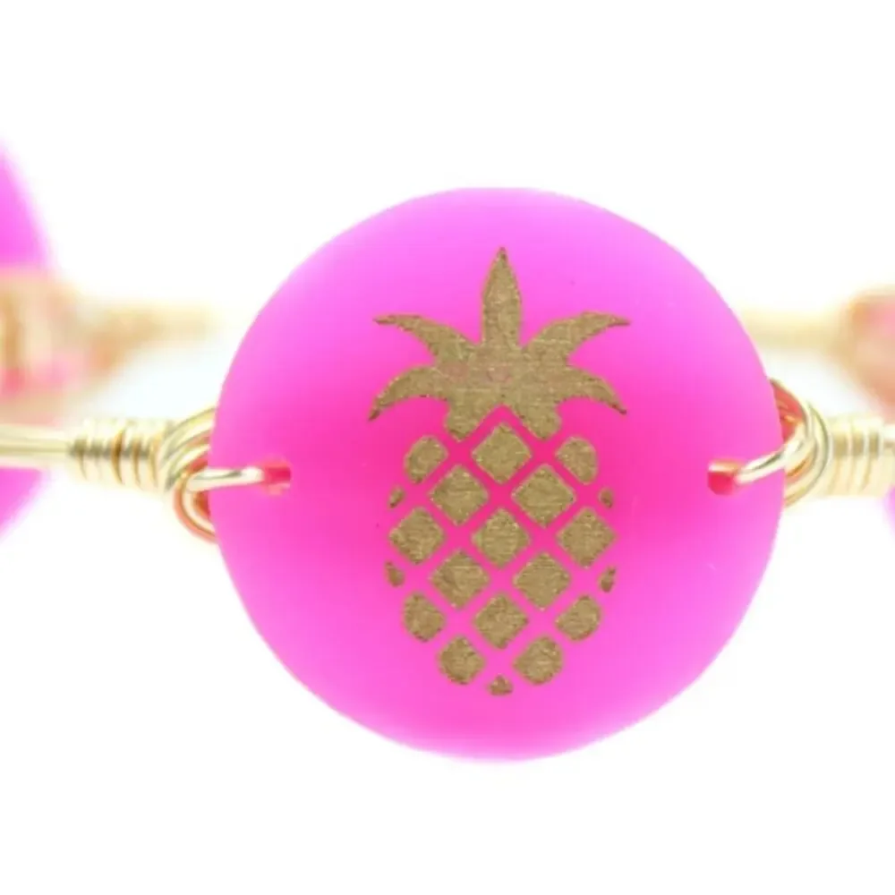 Pink and Gold Medium Disc Pineapple Bangle Bracelet